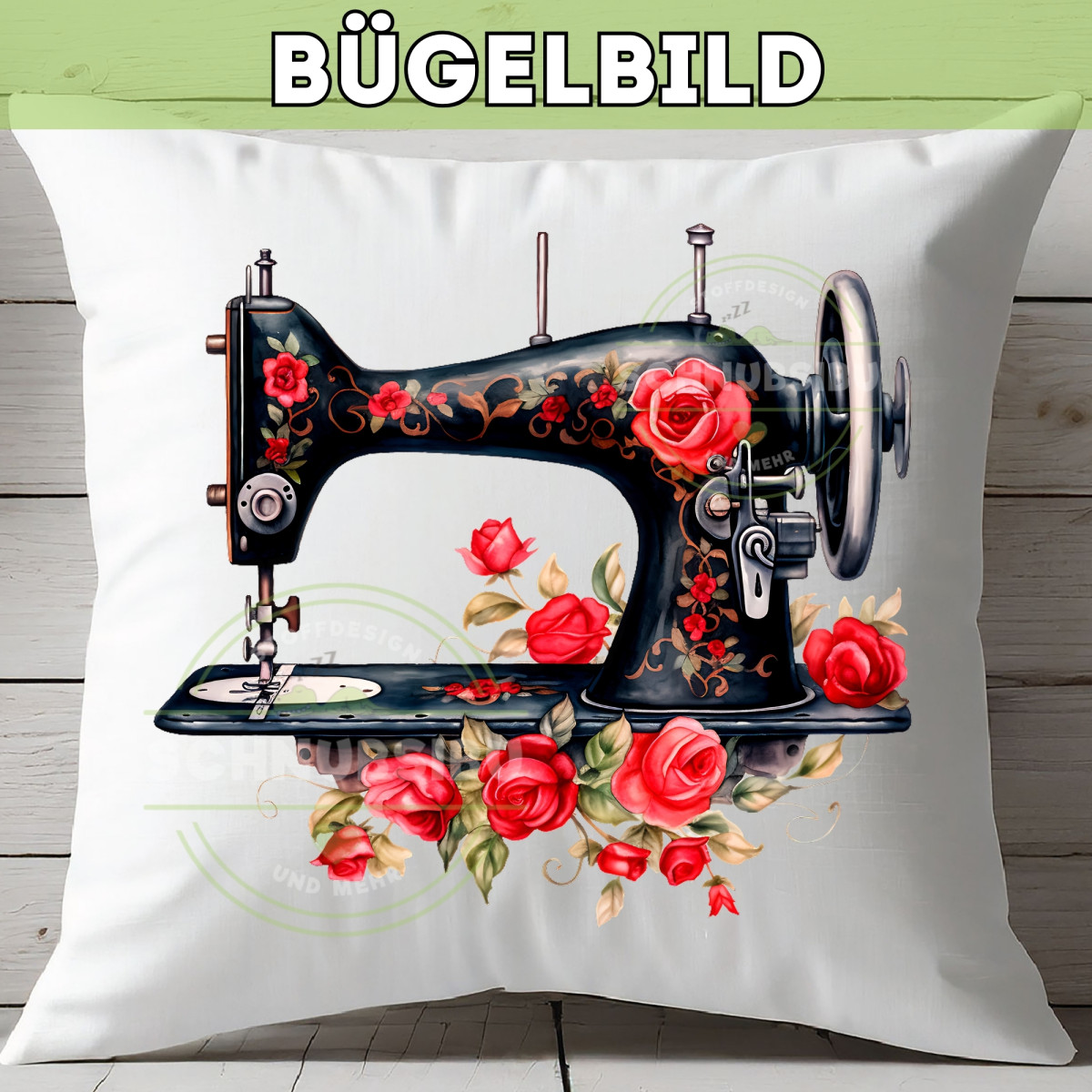 Bügelbild Nähmaschine schwarz